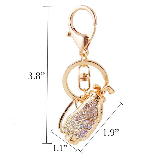 Silver & Iridescent Crystal Golf Bag Keychain Charm - Picture 16 of 16